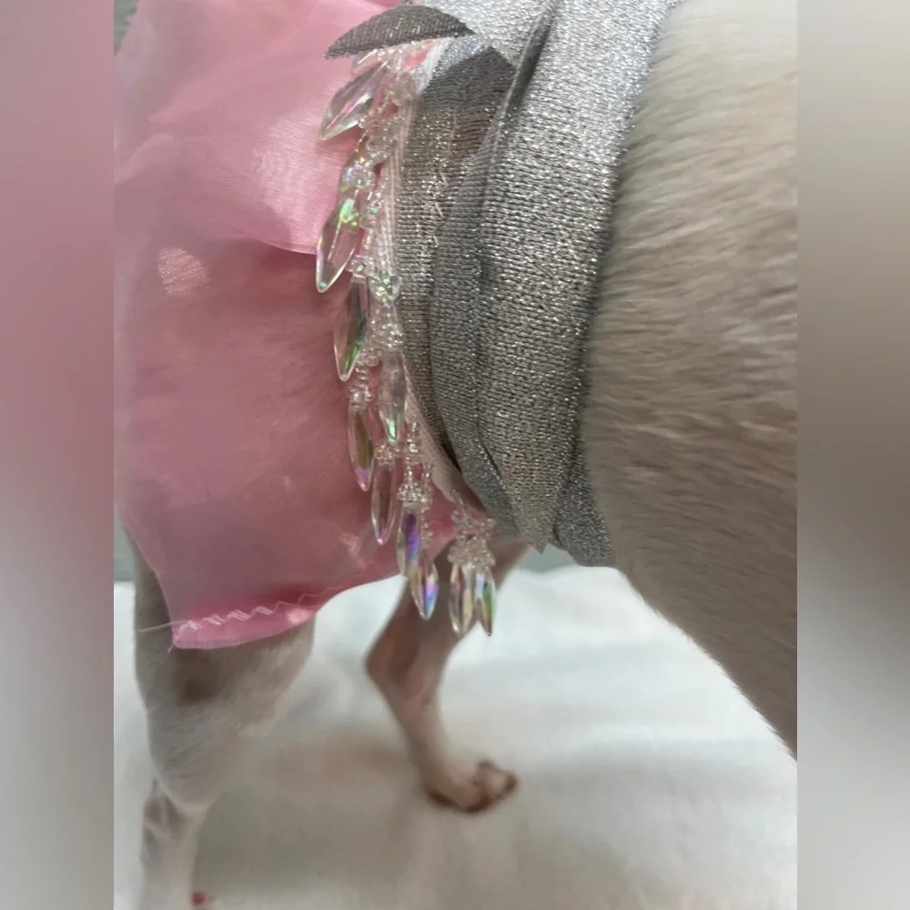 Stylish Pink and Gray Dog Tutu Skirt with stones